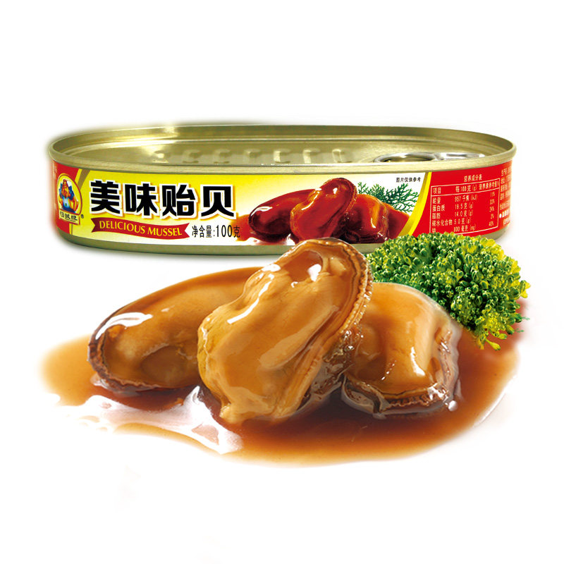 怡诚牌美味贻贝下饭菜青口淡菜干海鲜熟食即食小吃罐头100g
