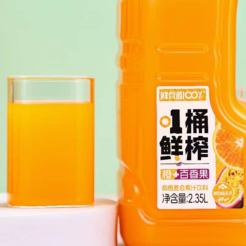 鲜有道100% 1桶鲜榨 橙+百香果2.35L