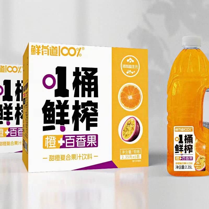 鲜有道100% 1桶鲜榨 橙+百香果2.35L