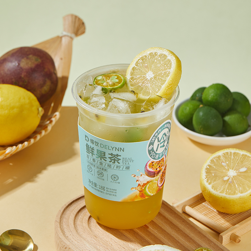 500ml杯装百香金桔柠檬冷泡鲜果茶