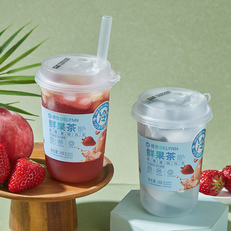 草莓蜜桃乌龙冷泡鲜果茶500ml杯装