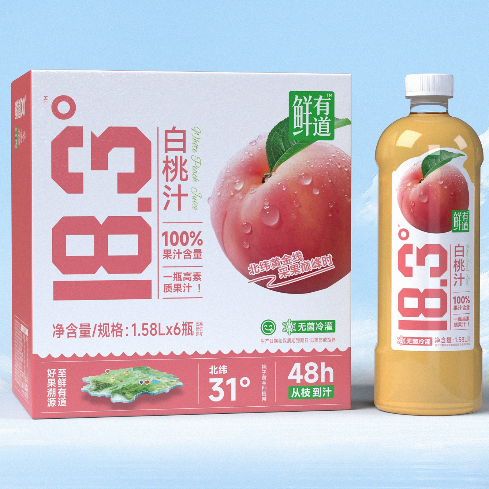 鲜有道NFC白桃汁1.58L