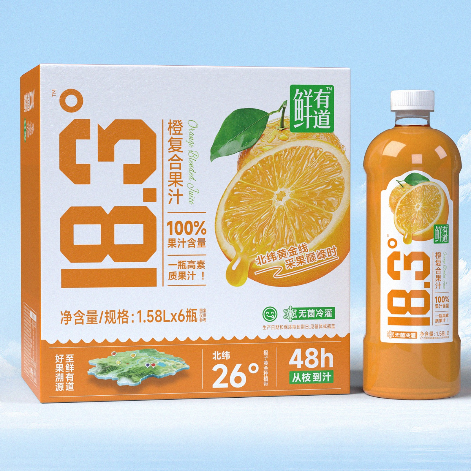 鲜有道NFC橙复合果汁1.58L