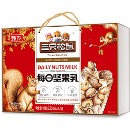 三只松鼠甄养每日坚果乳苗砖木盒250ml*12盒礼盒装