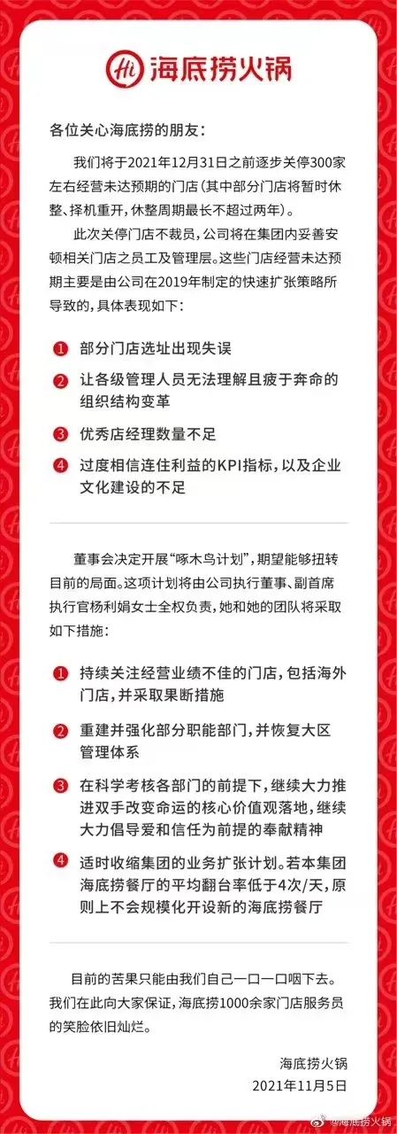 关停300家门店,海底捞:苦果只能一口一口咽下去