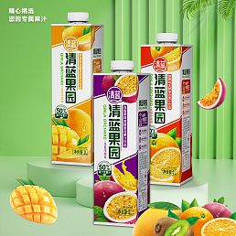 清蓝果汁饮品1L*6瓶 橙汁 百香果汁 芒果汁