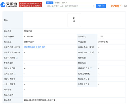 茅台关联公司申请“笑傲江湖”商标