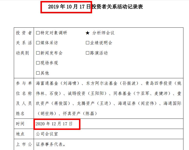 张裕答投资者称公司目前经营压力仍较大,公告日期记录错误
