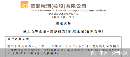 华润啤酒出资1.5亿元成立合伙企业