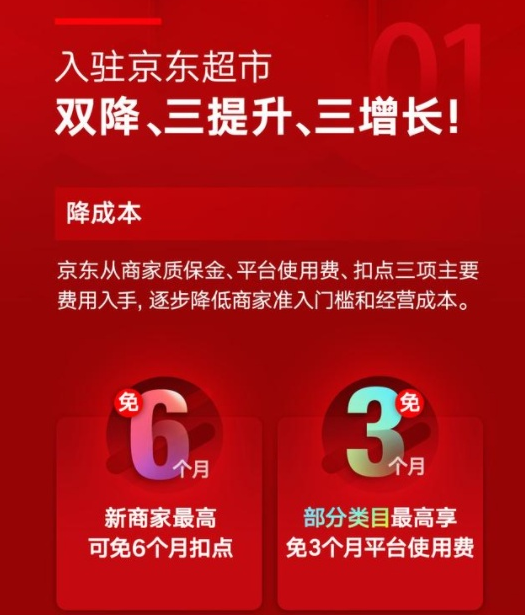 京东超市发布开放平台新商家扶持减免政策