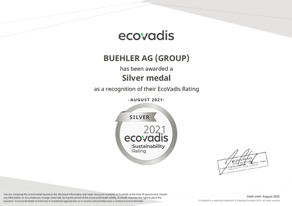 【布勒新闻】布勒再获EcoVadis银牌，开创可持续之旅又一里程碑