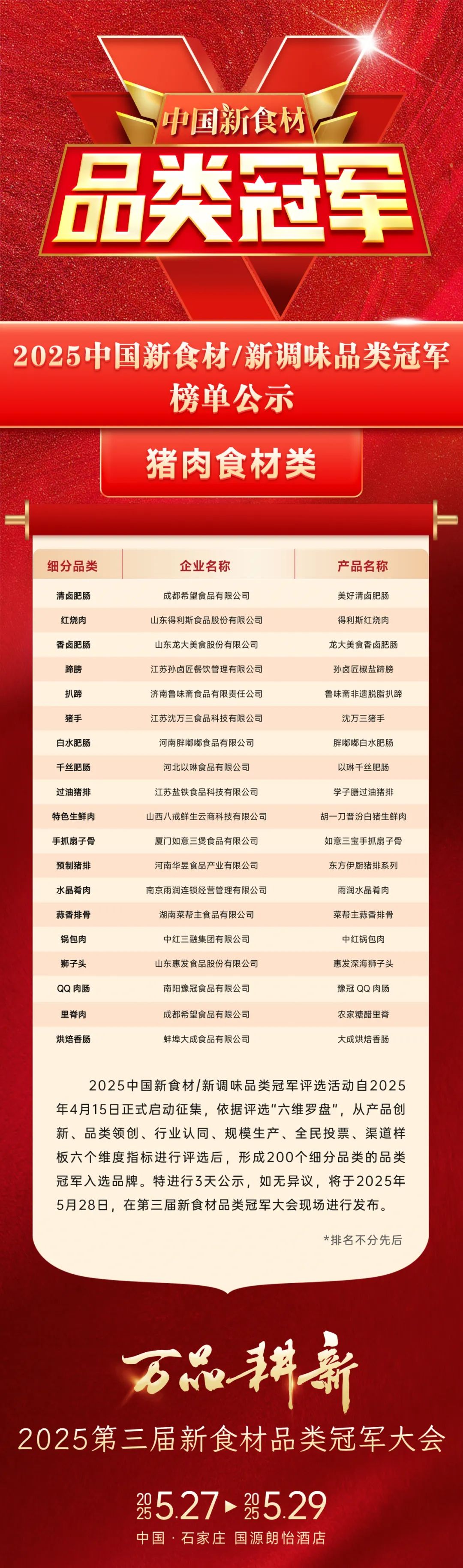 品类无界，冠军为王！中国食材产业200家品类冠军品牌正式公示