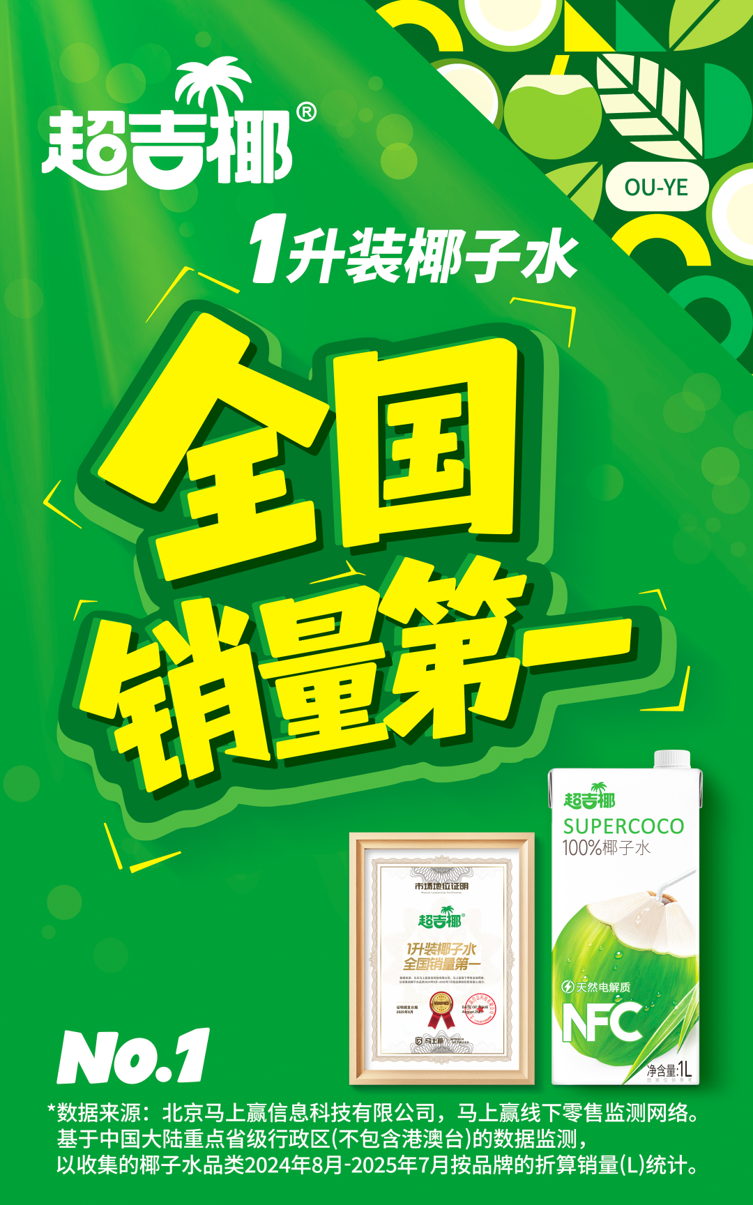 健康赋能畅饮场景,超吉椰获马上赢认证“1升装椰子水全国销量第一”