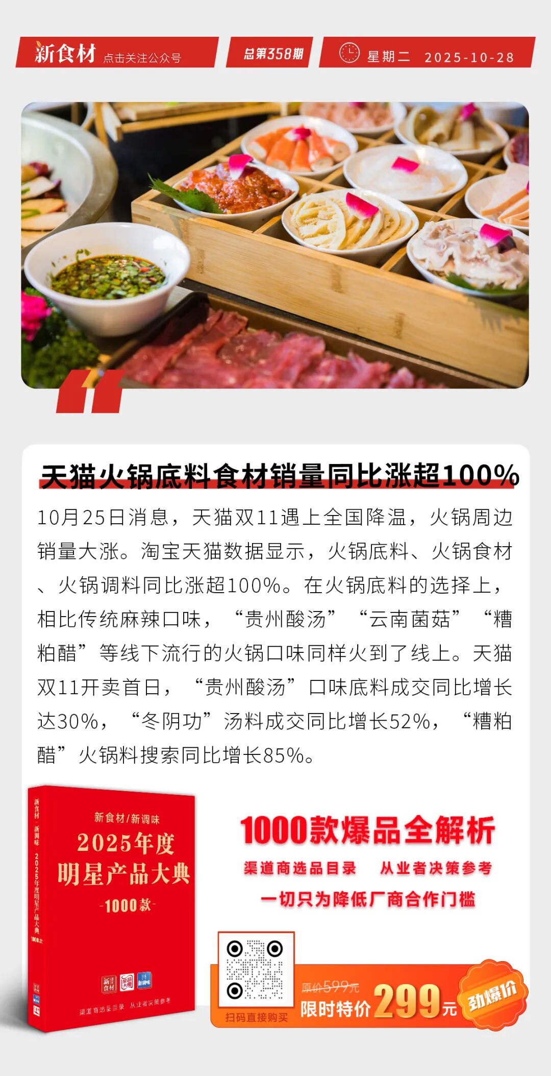 鸡产品5天累计飙涨1800元/吨；三全、千味央厨发布三季报；天猫火锅食材同比涨超100% | 快报