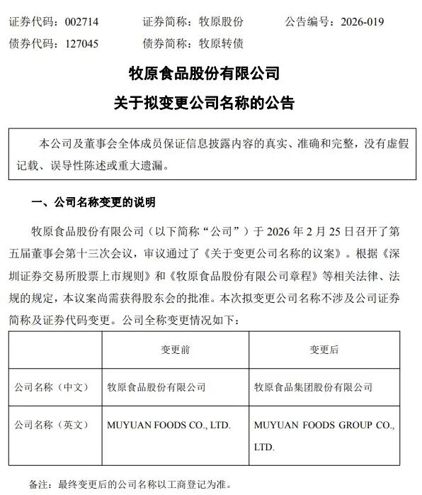 牧原股份,为何突然更名?