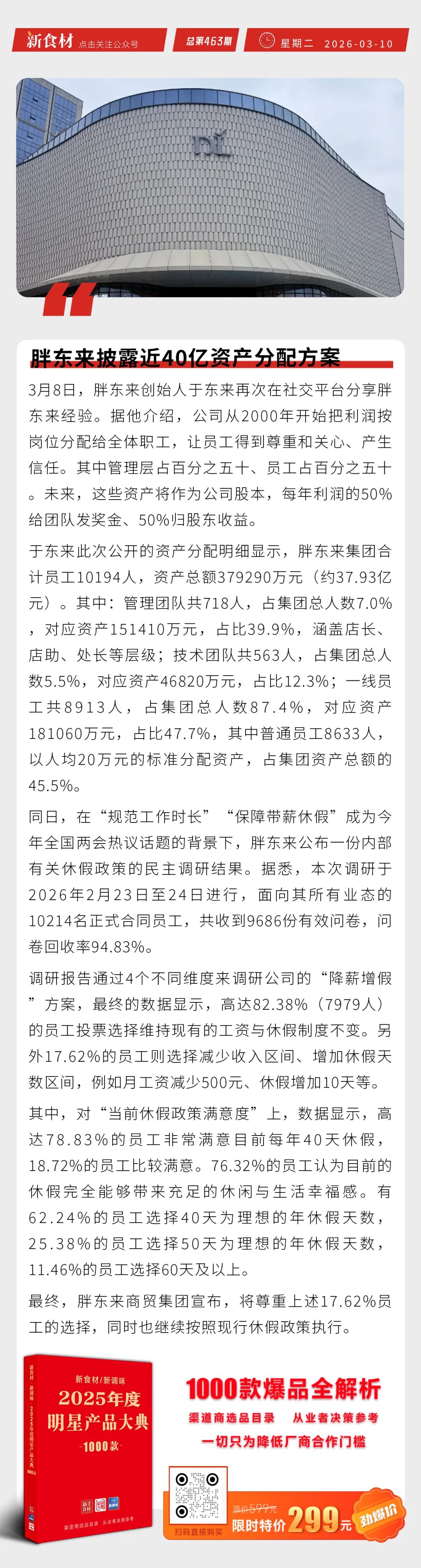 胖东来披露近40亿资产分配方案；海欣福州鱼丸&鱼籽福袋获全国销量第一；叮咚买菜梁昌霖辞任CEO丨快报