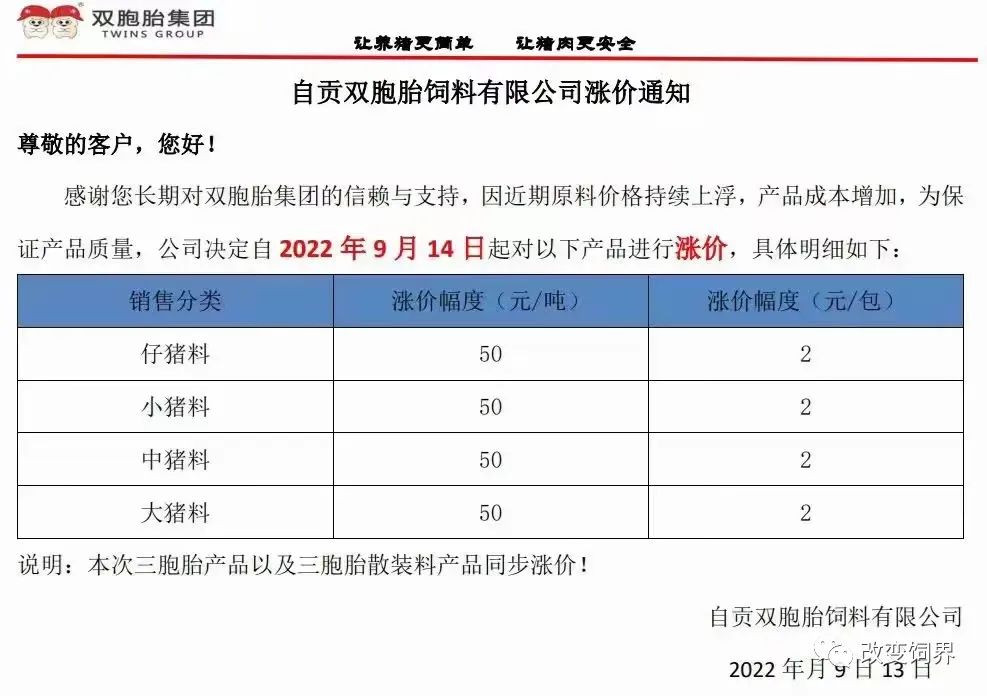 饲料仍是硬通货,多个企业继续发布涨价通知