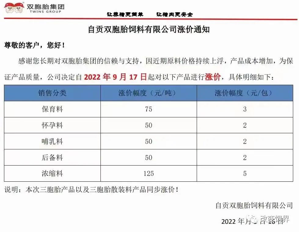 饲料仍是硬通货,多个企业继续发布涨价通知