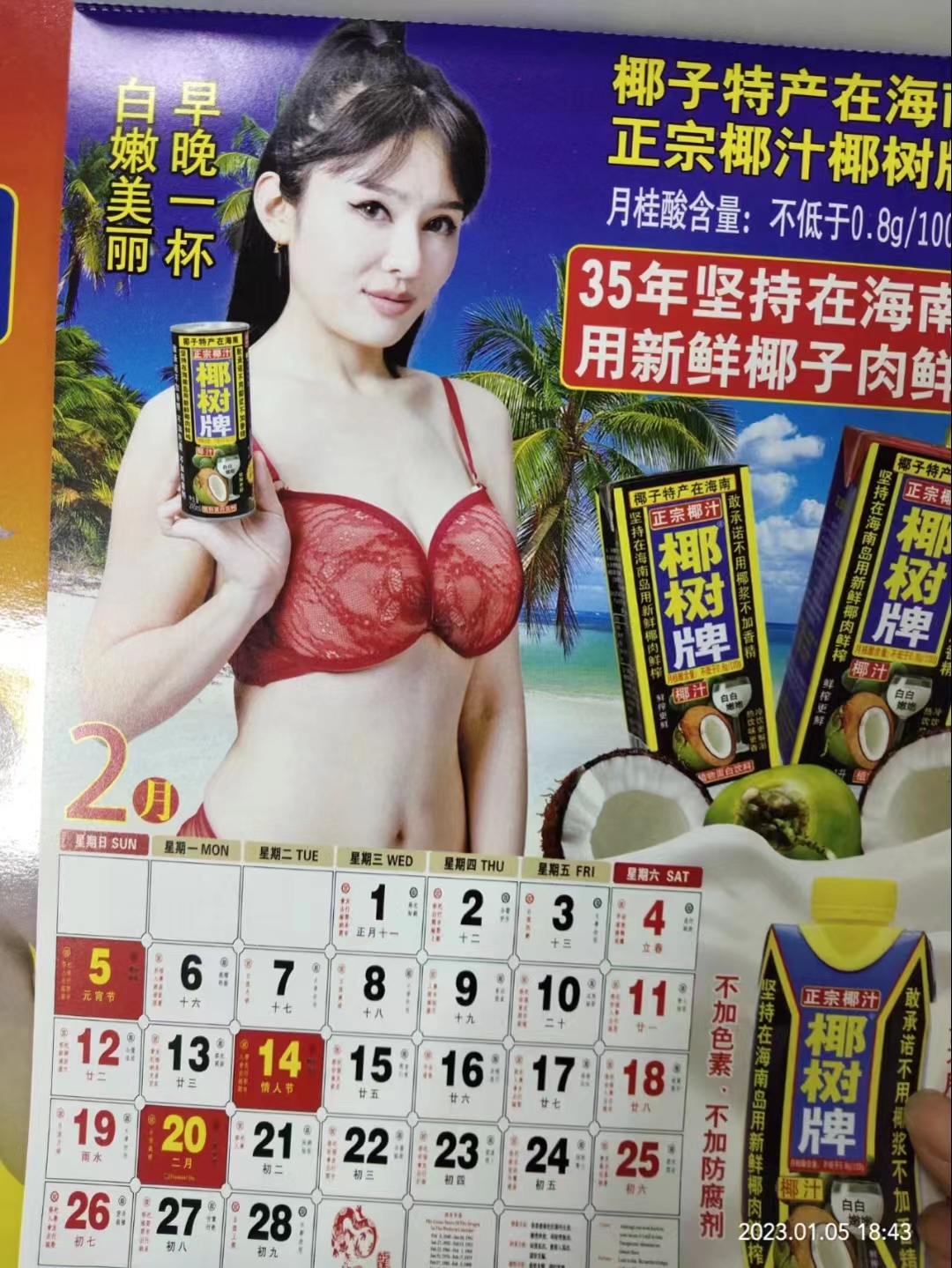 椰树35年挂历来了,网友大呼:不敢挂!