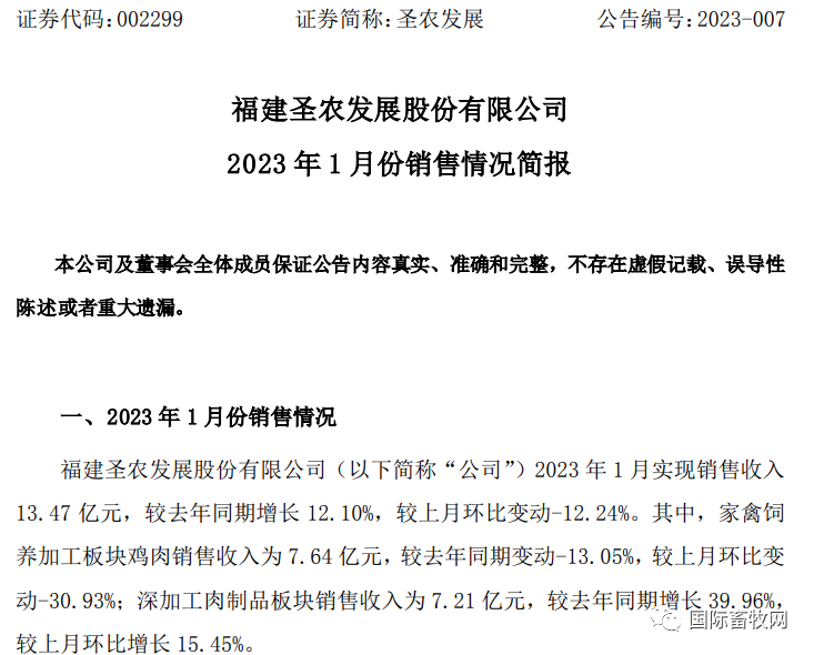 收入高涨336%!温氏、圣农等发布1月肉鸡销售情况