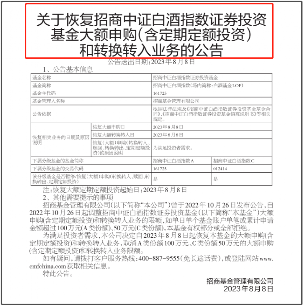 “最大白酒基金”解除限购!释放了什么重要信号?