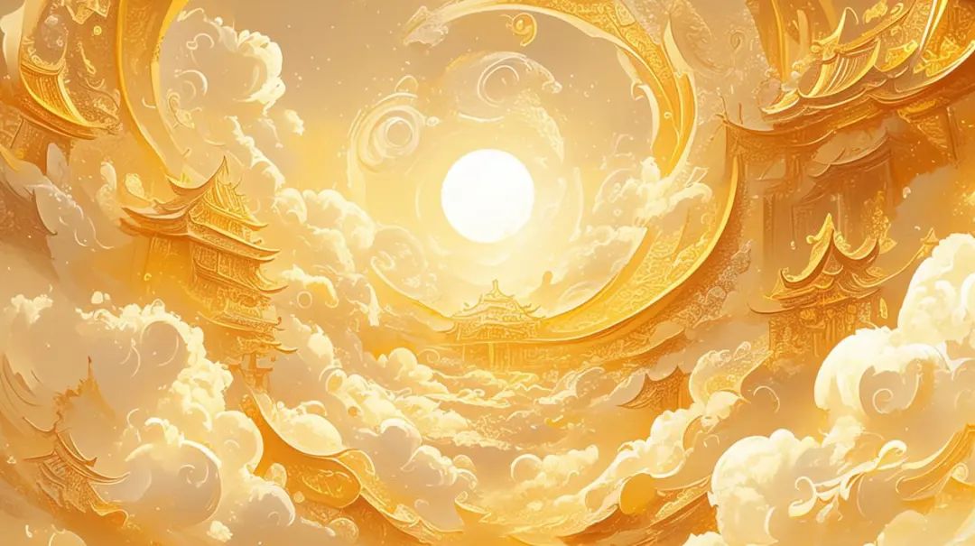 摄图网_402574994_banner_云朵上金碧辉煌的古风卡通建筑（企业商用）