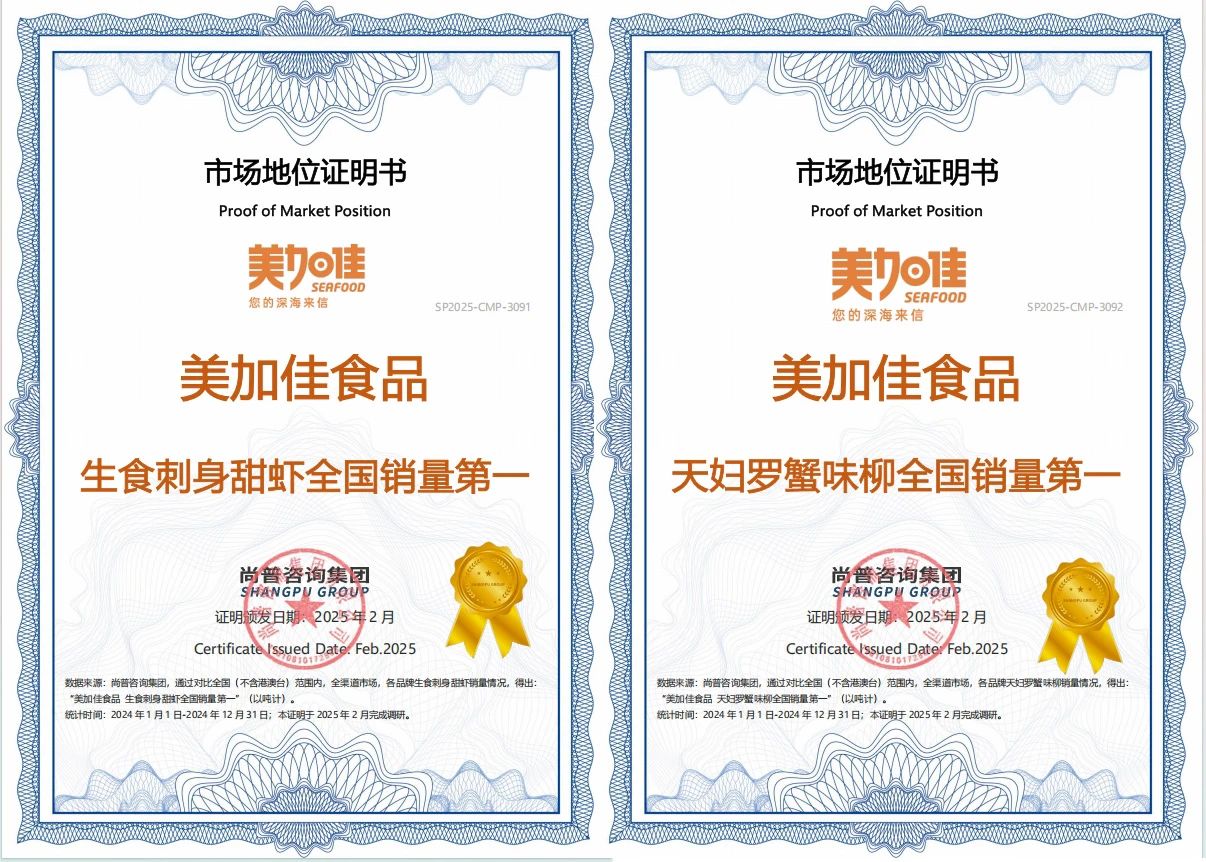 两项“全国销量第一”,美加佳天妇罗蟹味柳+生食刺身甜虾,重塑海洋食品爆品标杆!