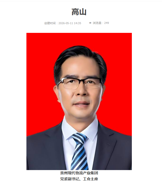 高山调任贵州现代物流产业集团党委副书记、工会主席