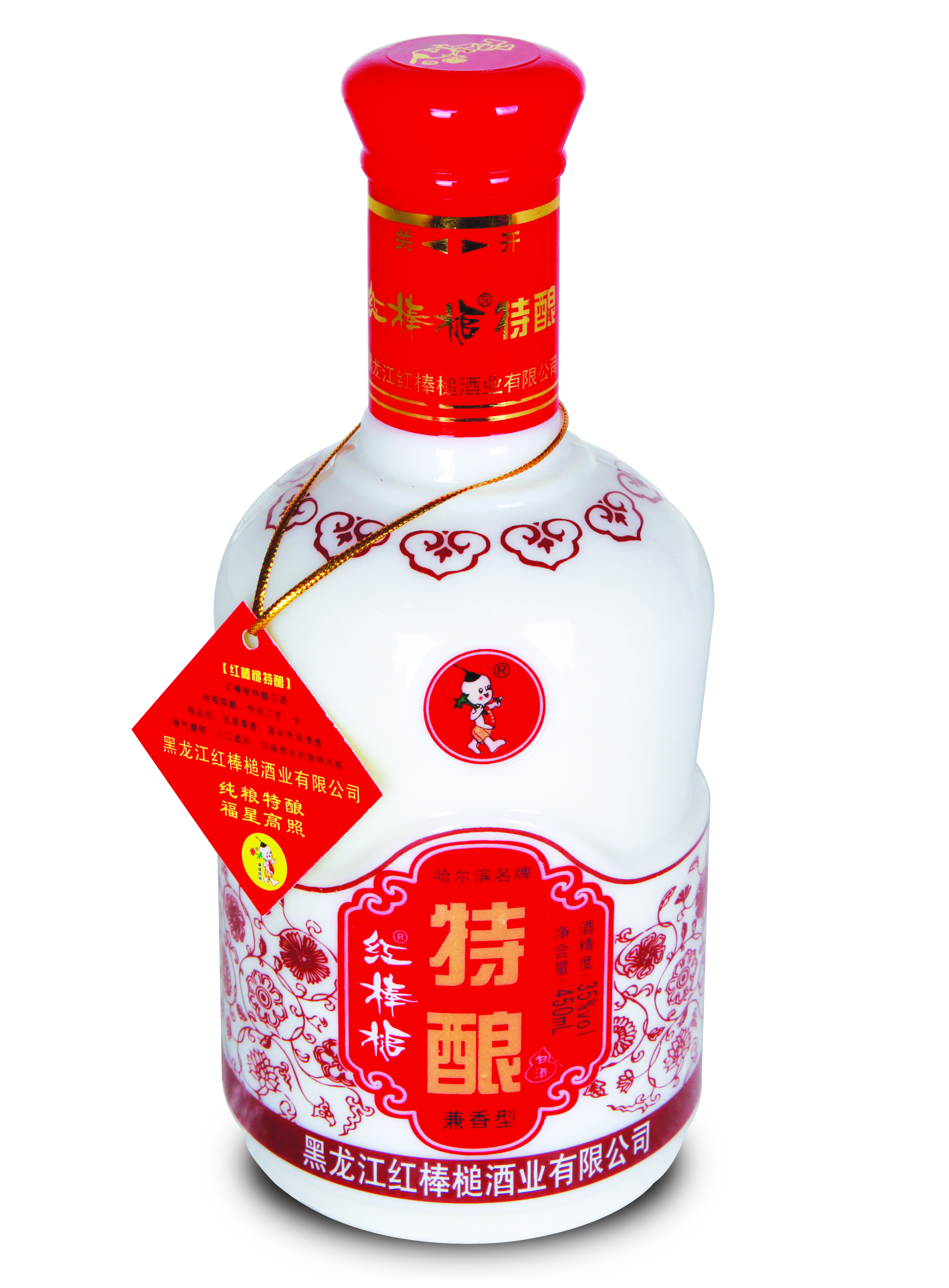红棒槌牌纯粮特酿白酒【白瓷瓶】35度450ml兼香型(6瓶装)