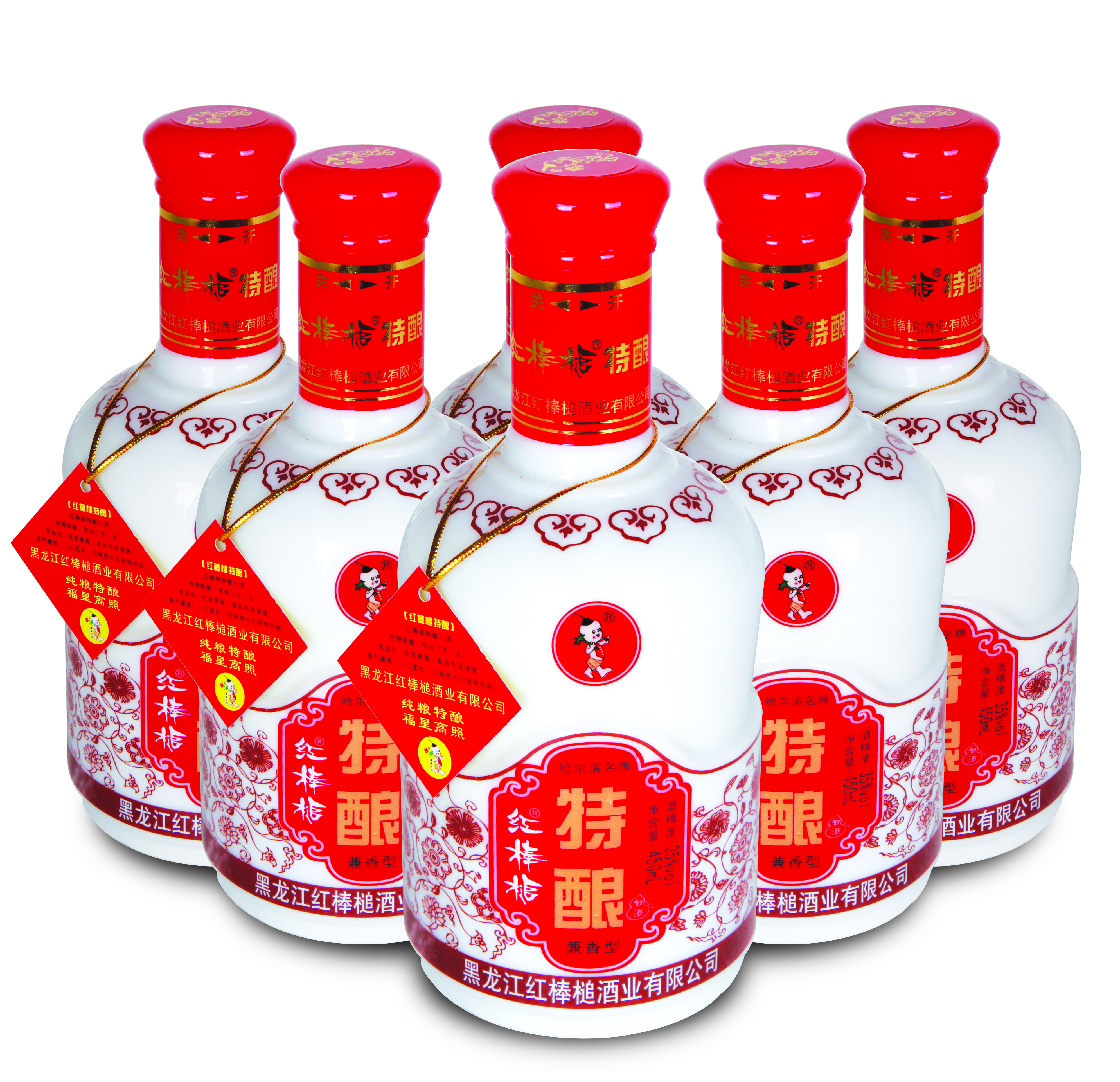 红棒槌牌纯粮特酿白酒【白瓷瓶】35度450ml兼香型(6瓶装)