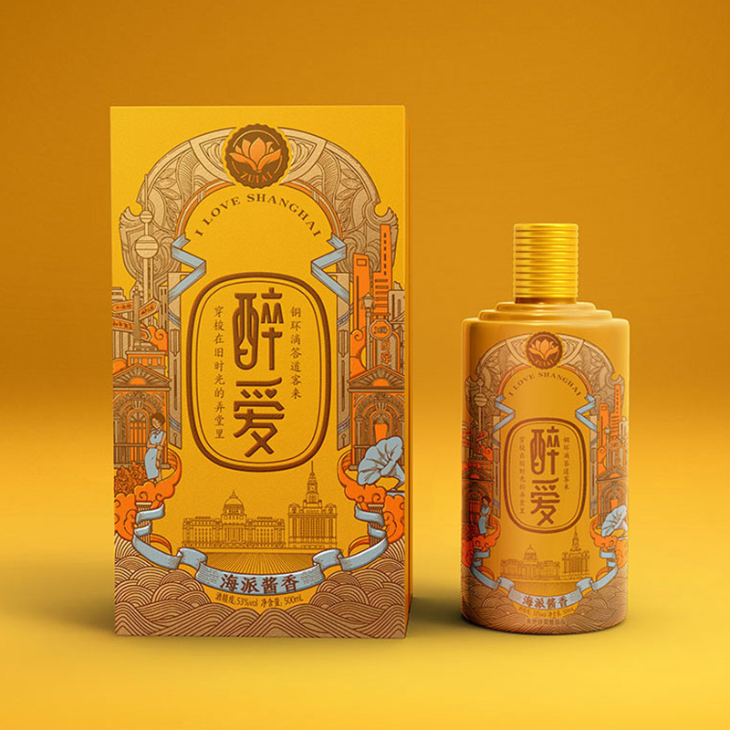 来伊份《醉爱》白酒礼礼盒包装设计案例