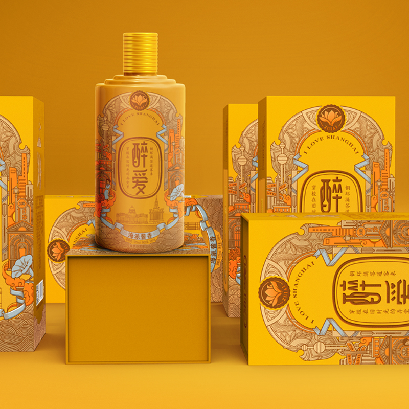 来伊份《醉爱》白酒礼礼盒包装设计案例