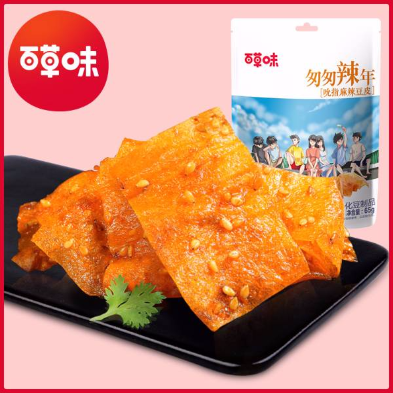 【百草味-麻辣豆皮65g】手撕大刀肉辣条辣片豆腐干怀旧零食