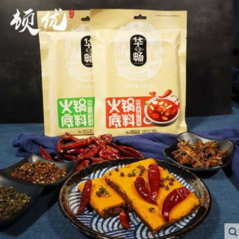 华畅168g火锅底料、150克369系列火锅底料（三鲜清汤、浓缩香辣、麻辣烫三种口味）