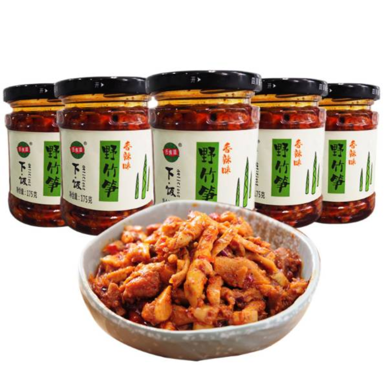 吉食道工厂直销竹笋罐头红油金针菇泡椒竹笋干香辣味下饭菜175g